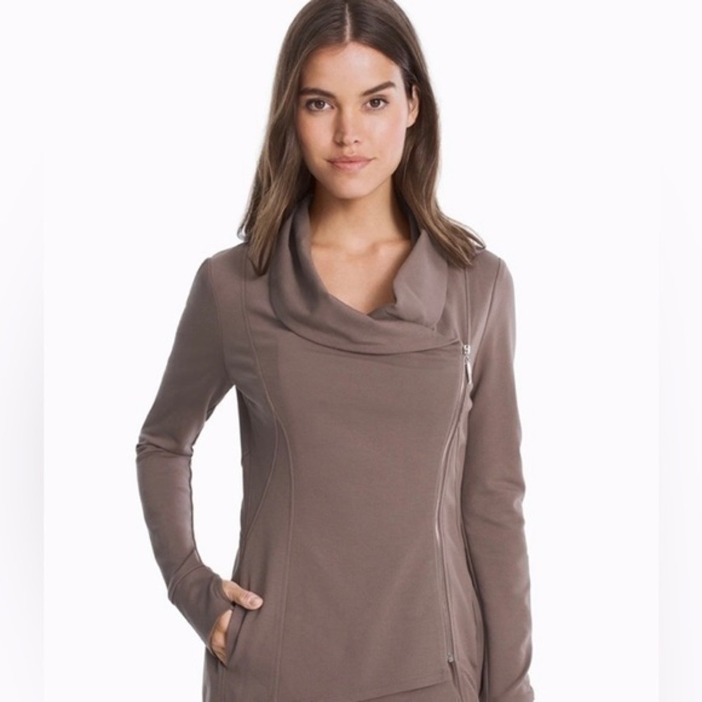White House Black Market taupe zipper front long sleeve jacket size 2